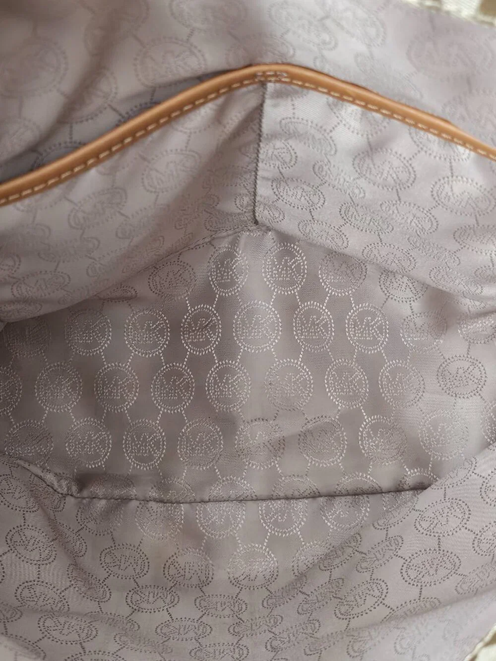 Michael Kors Jet Set Monogram Canvas Leather Boho Tote Shoulder Bag COA Beige